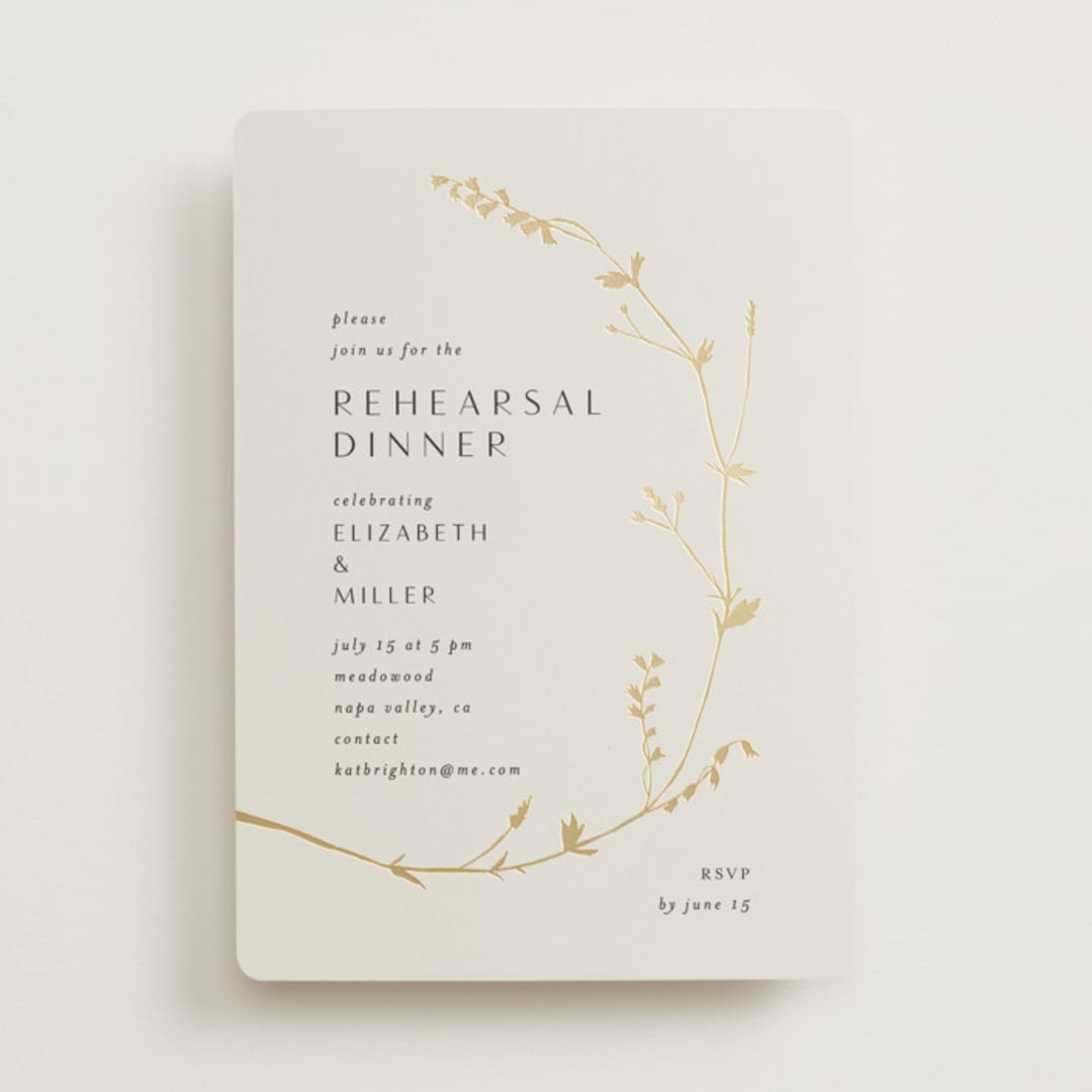 "Vine Wrap" - Rehearsal Dinner Invitations in Champagne by Amy Kross - Front