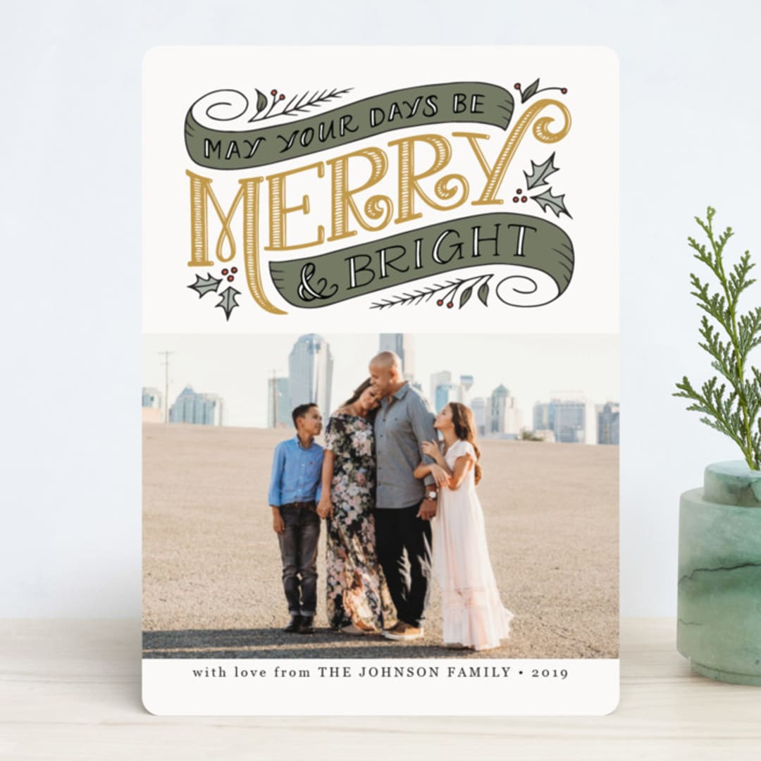 "Merry and Bright Topper" - Retired Holiday Cards in Caramel by Jamie Schultz Designs - Front