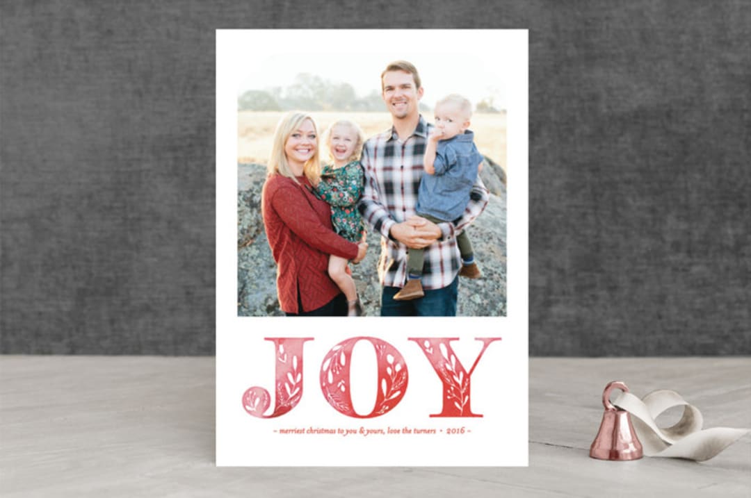 "Watercolor Botanical Joy" - Retired Holiday Cards in Ruby by curiouszhi - Front