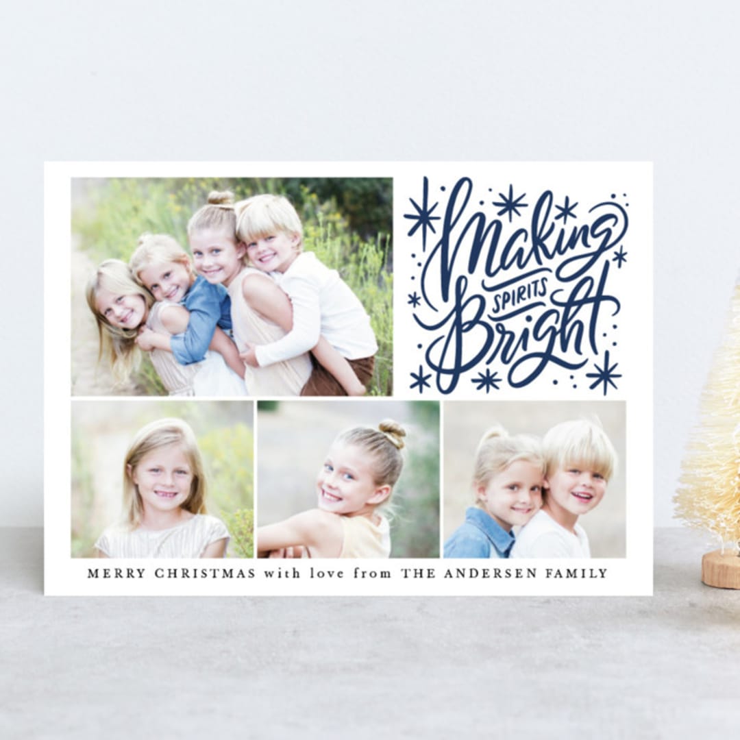 "Spirits Bright" - Retired Holiday Cards in Navy by Jamie Schultz Designs - Front