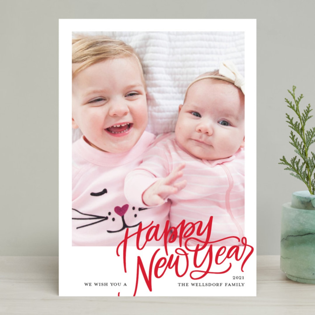 "A Hand Lettered Christmas" - Retired Holiday Cards in Red Apple by Makewells - Front
