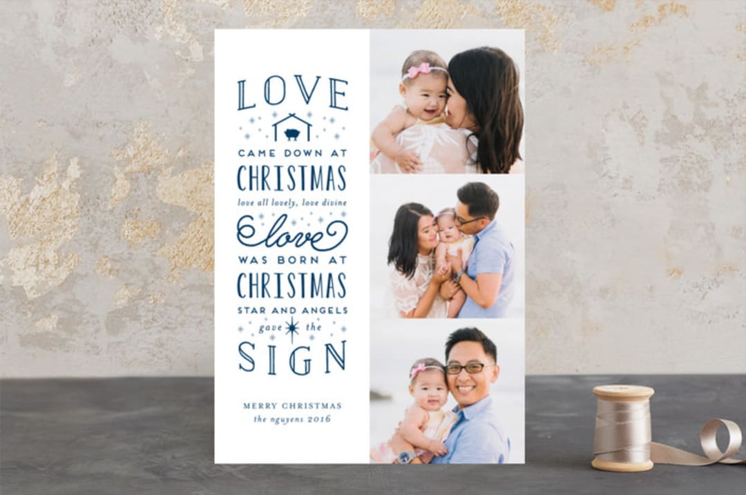 "Love Came Down At Christmas" - Retired Holiday Cards in Blue by Lehan Veenker - Front