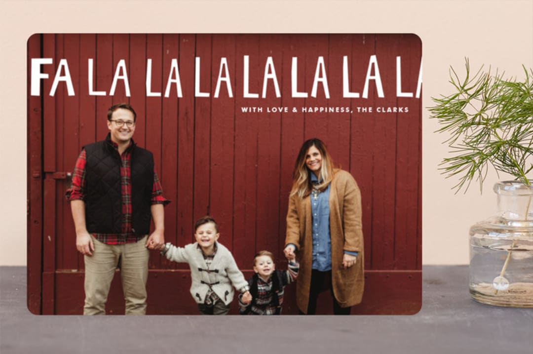 "Hand-Lettered Fa La La La La" - Retired Holiday Cards in Snow by Dean Street - Front