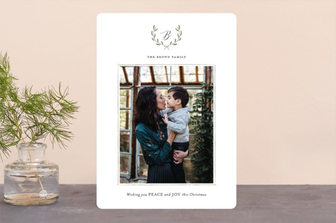 "Delicate Wreath" - Retired Holiday Cards in Sage by Design Lotus - Front
