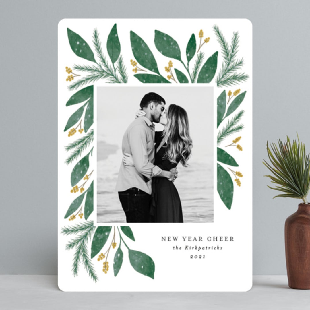 "Cheerful Greens" - Retired Holiday Cards in Starlight by Lehan Veenker - Front