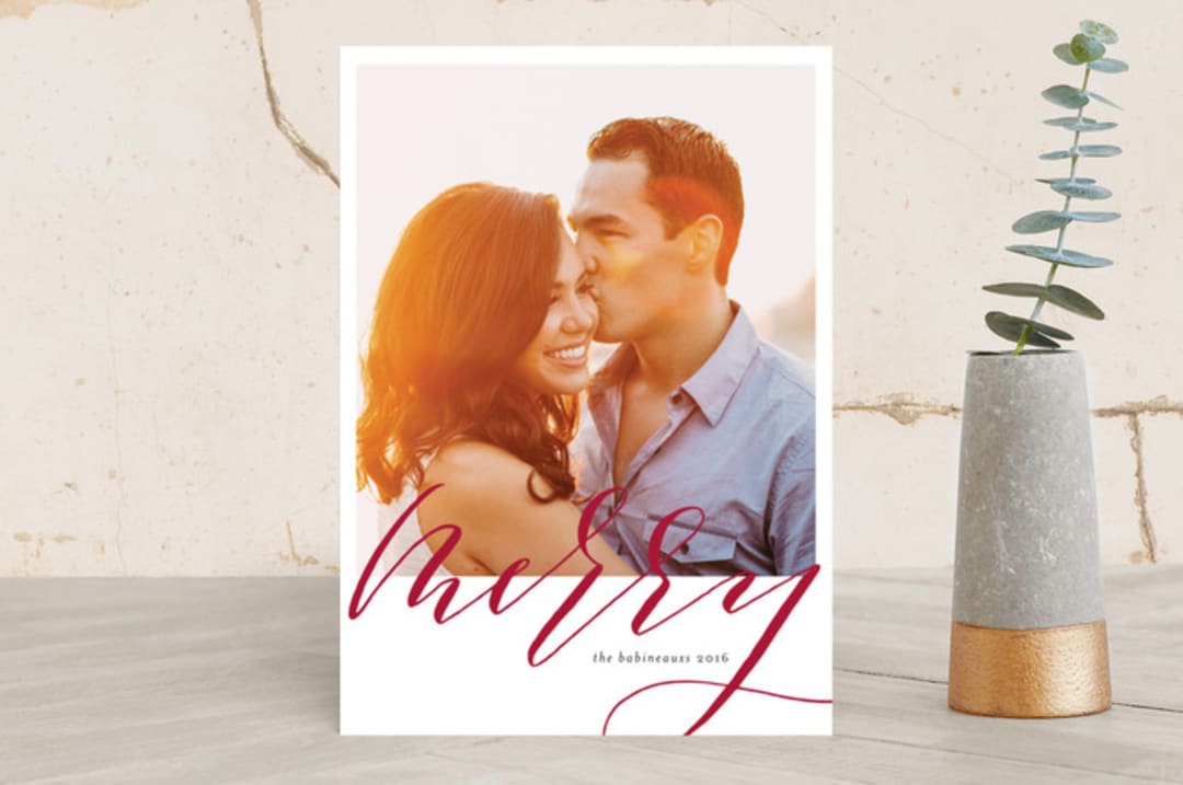 "Merry Snapshot" - Retired Holiday Cards in Cranberry by Haley Warner - Front