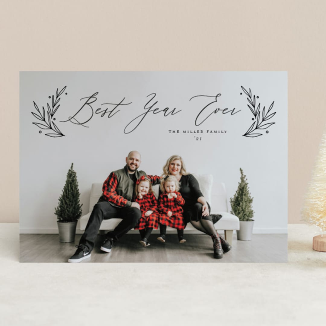 "Chic Script" - Retired Holiday Cards in Coal by Nicole Barreto - Front