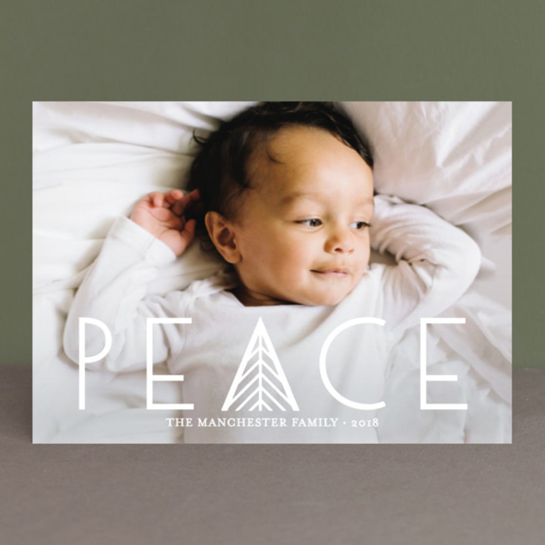 "Herringbone Peace" - Retired Holiday Cards in Snow by Abby Munn - Front