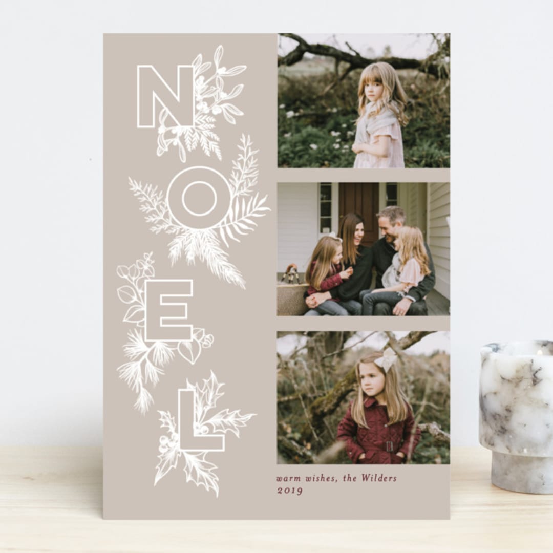 "Botanical Noel" - Retired Holiday Cards in Taupe by Ink Moth Creative - Front