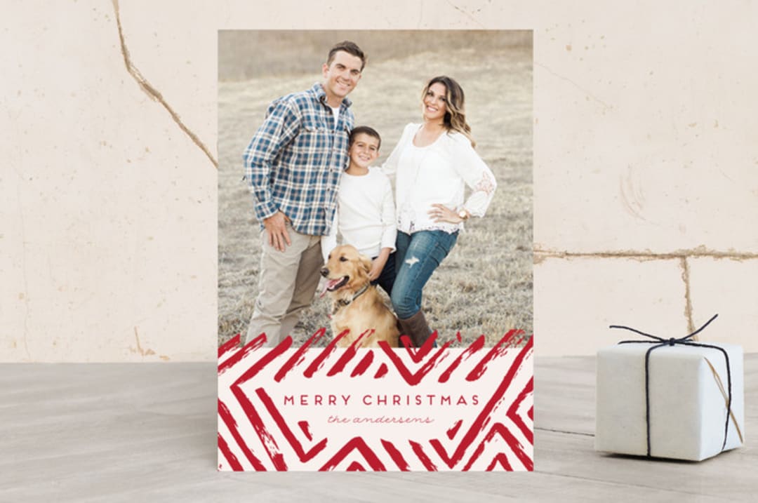 "Brushstroke Frame" - Retired Holiday Cards in Berry by Katharine Watson - Front
