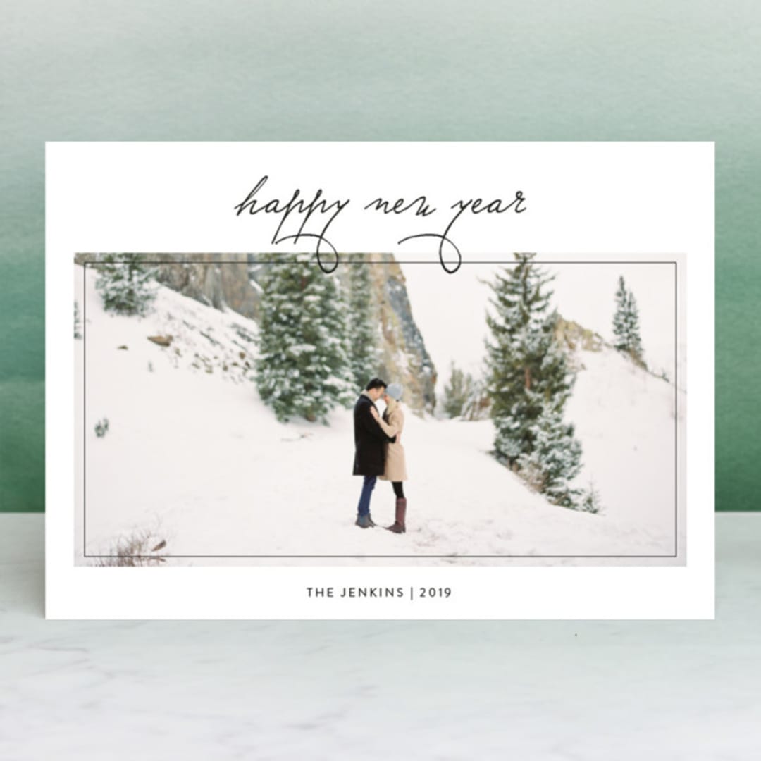 "Minimal Framed Merry" - Retired Holiday Cards in Snow by Becca Thongkham - Front