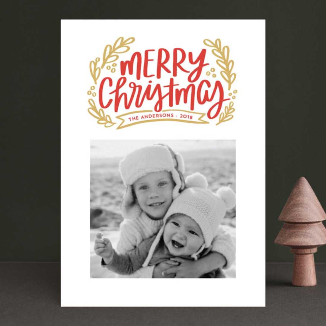 "Merry Little Branches" - Retired Holiday Cards in Golden Rod by Little Print Design - Front