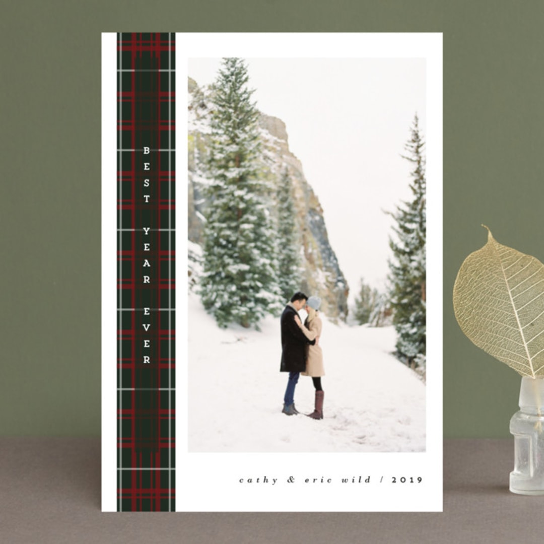 "wintry tartan" - Retired Holiday Cards in Holly Berry by Kanika Mathur - Front