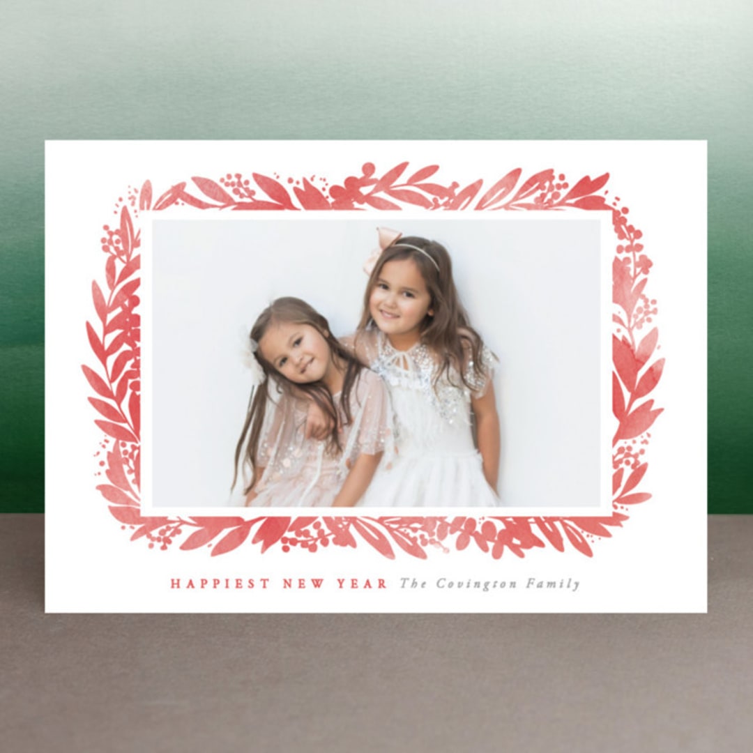 "Festive Botanical Frame" - Retired Holiday Cards in Poinsettia by Hooray Creative - Front