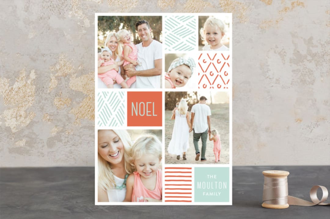 "Collage Doodles" - Retired Holiday Cards in Peaches by Michelle Poe - Front