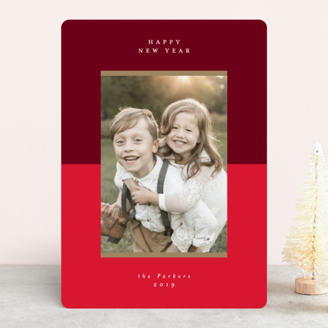 "Holiday Blocks" - Retired Holiday Cards in Cranberry by Lehan Veenker - Front