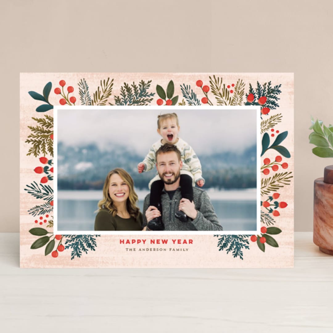 "Festive Forest Flora" - Retired Holiday Cards in Blush by Denise Wong - Front