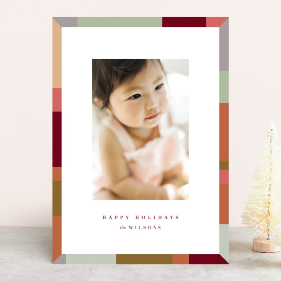 "Colorblock Border" - Retired Holiday Cards in Sunset by Julie Murray - Front