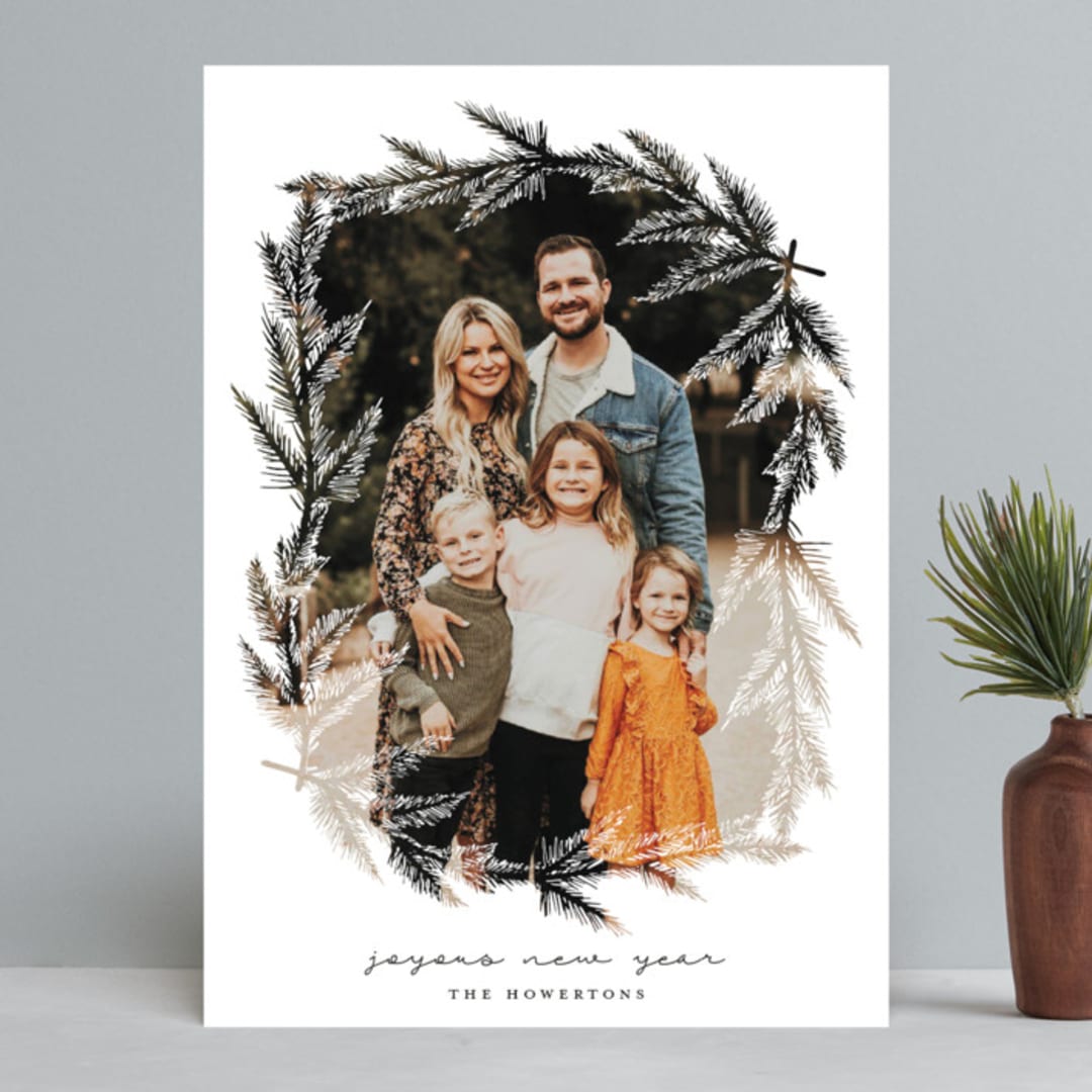 "evergreen branches" - Retired Holiday Cards in Snow by Lissabeth Anglin - Front