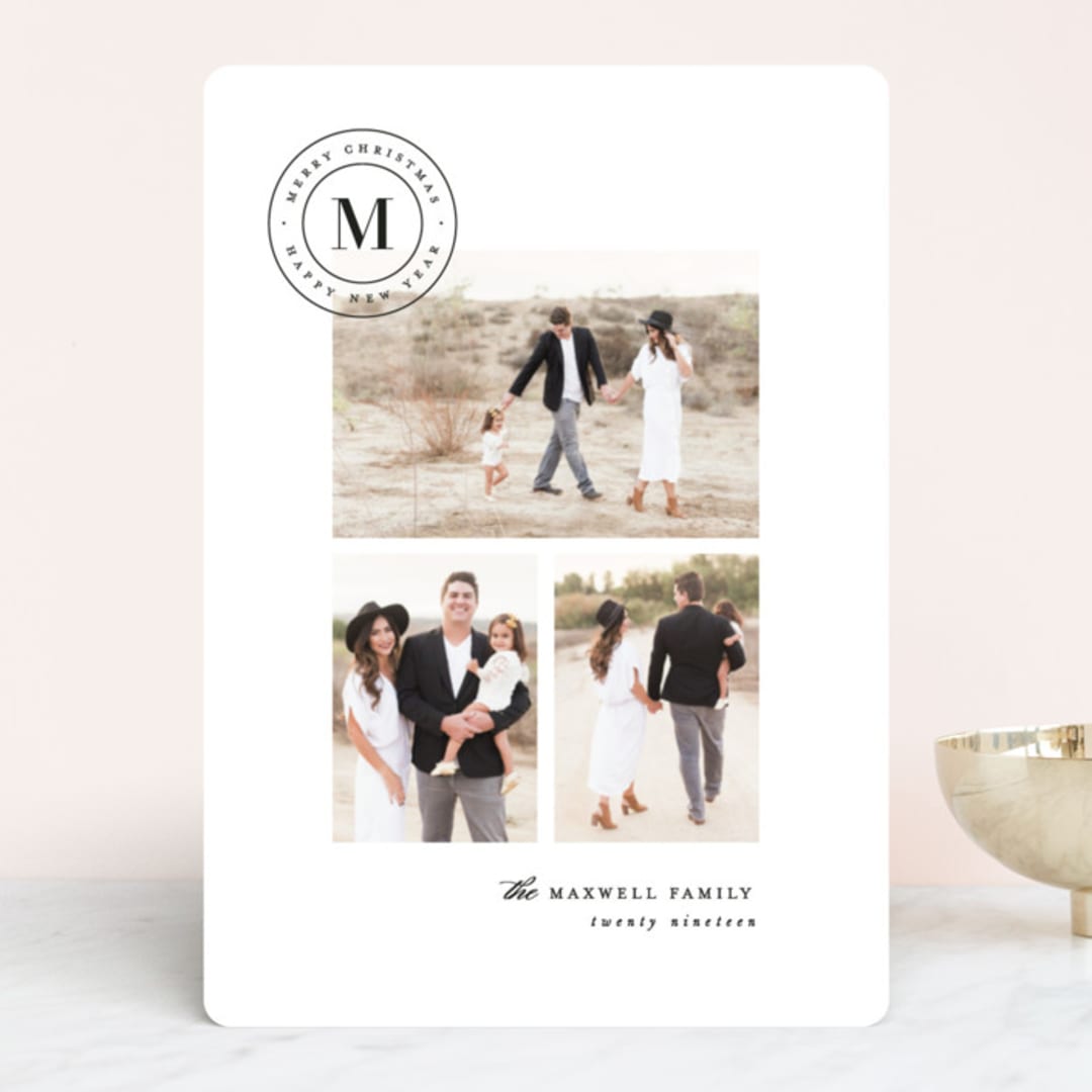 "Monogram Seal" - Retired Holiday Cards in Coal by Hooray Creative - Front