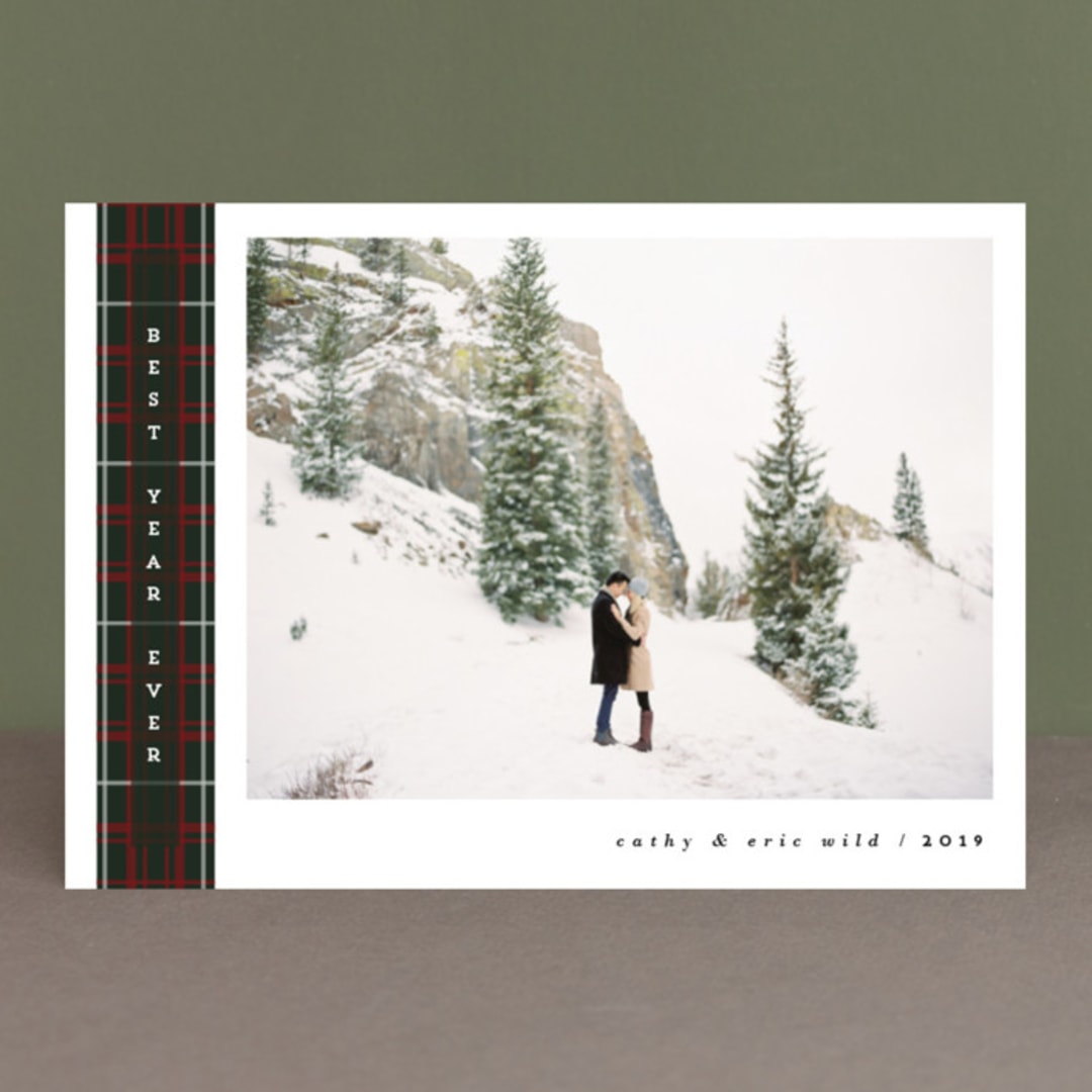 "wintry tartan" - Retired Holiday Cards in Holly Berry by Kanika Mathur - Front