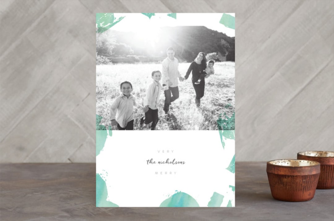 "Watercolor Splash" - Retired Holiday Cards in Aqua by Jody Wody - Front