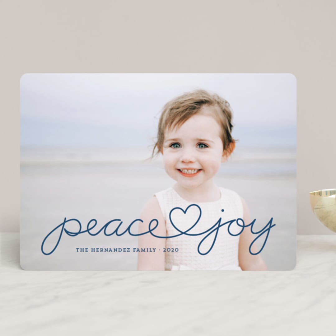 "Peace Heart Joy" - Retired Holiday Cards in Navy by Kim Dietrich Elam - Front