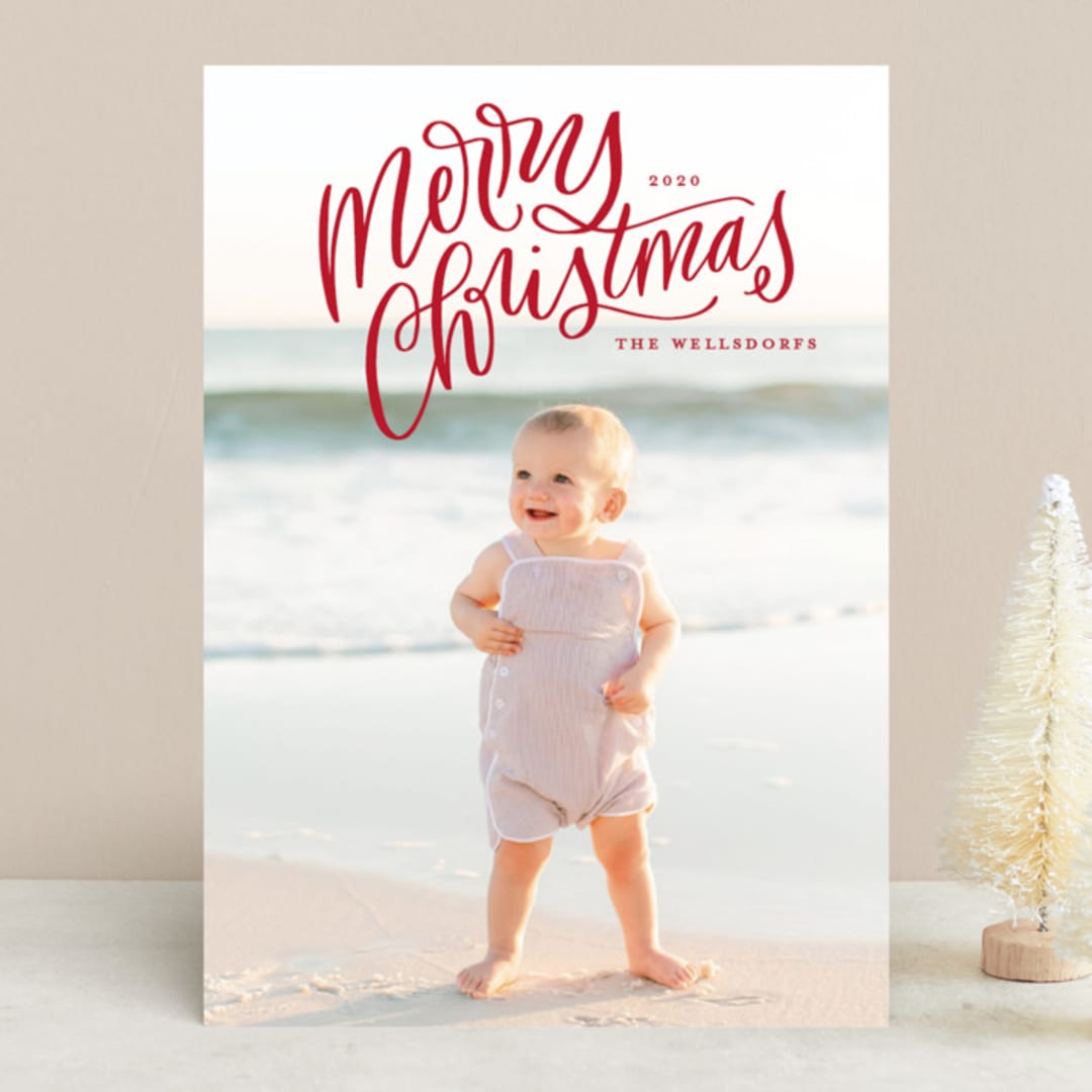 "A Hand Lettered Christmas" - Retired Holiday Cards in Cranberry by Makewells - Front
