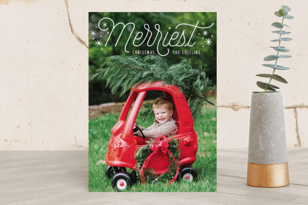 "Merriest Confetti" - Retired Holiday Cards in Linen by Erin Deegan - Front