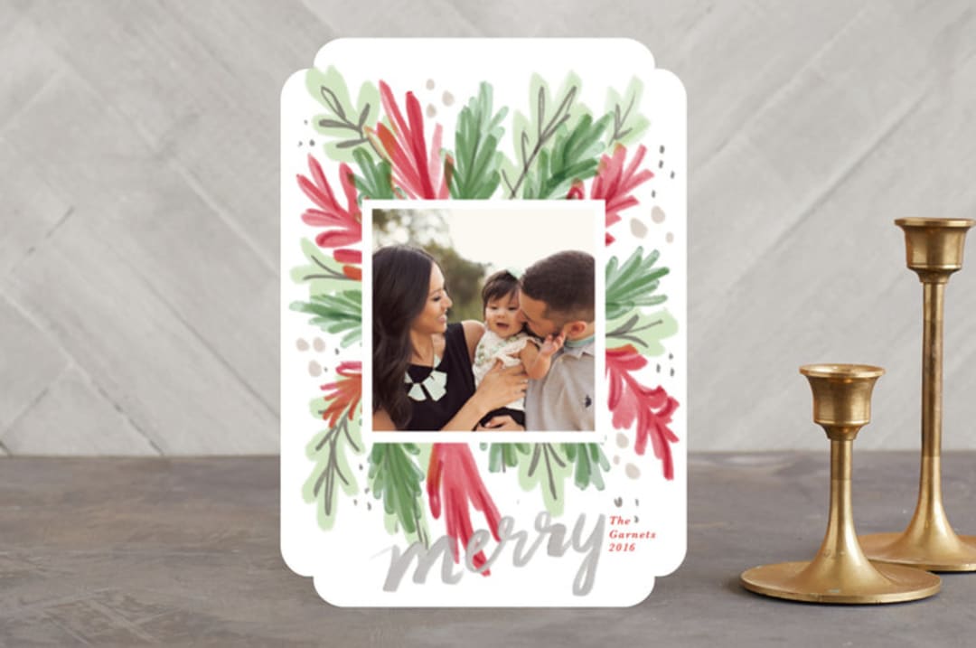 "bursting wreath" - Retired Holiday Cards in cardinal by Rebecca Durflinger - Front