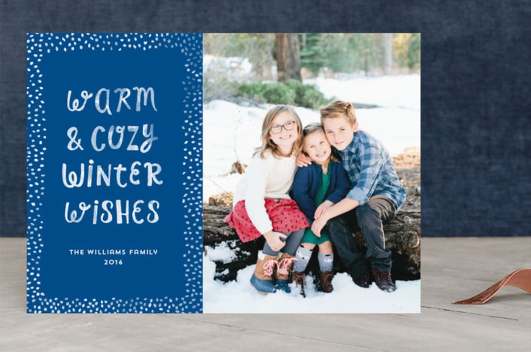 "Warm & Cozy Wishes" - Retired Holiday Cards in Denim by Kerry Doyle - Front
