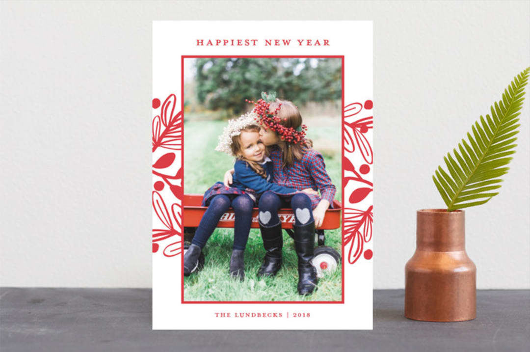 "Fun Botanical Frame" - Retired Holiday Cards in Cherry by Kerry Doyle - Front