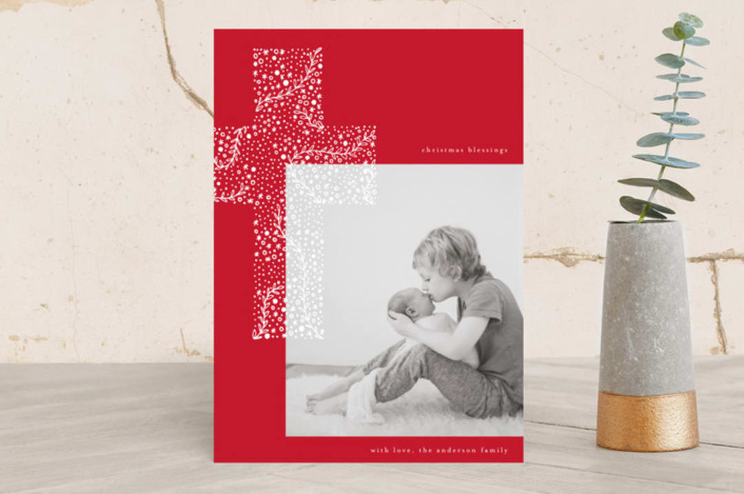 "glitter cross" - Retired Holiday Cards in Red by Phrosné Barwood - Front