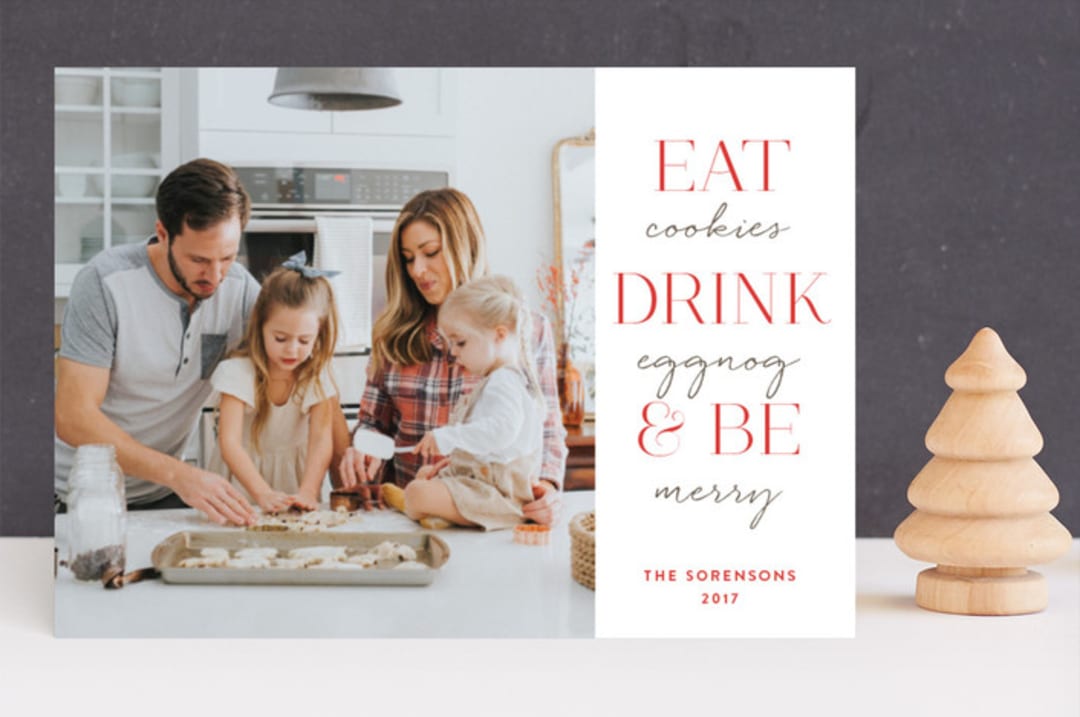 "Eat Drink & Be" - Retired Holiday Cards in Crimson by Design Lotus - Front