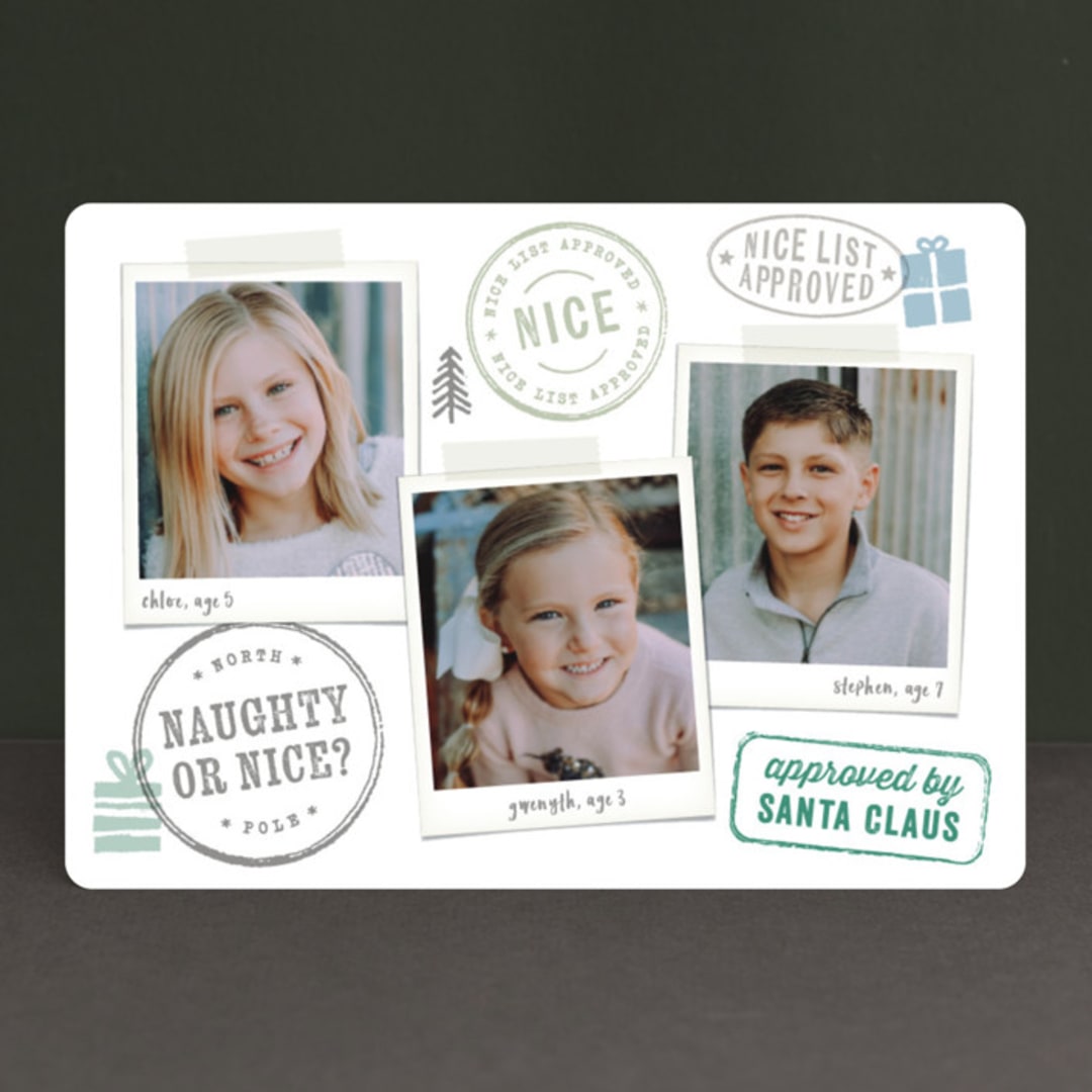 "Nice List Approved" - Retired Holiday Cards in Winter Green by Hooray Creative - Front