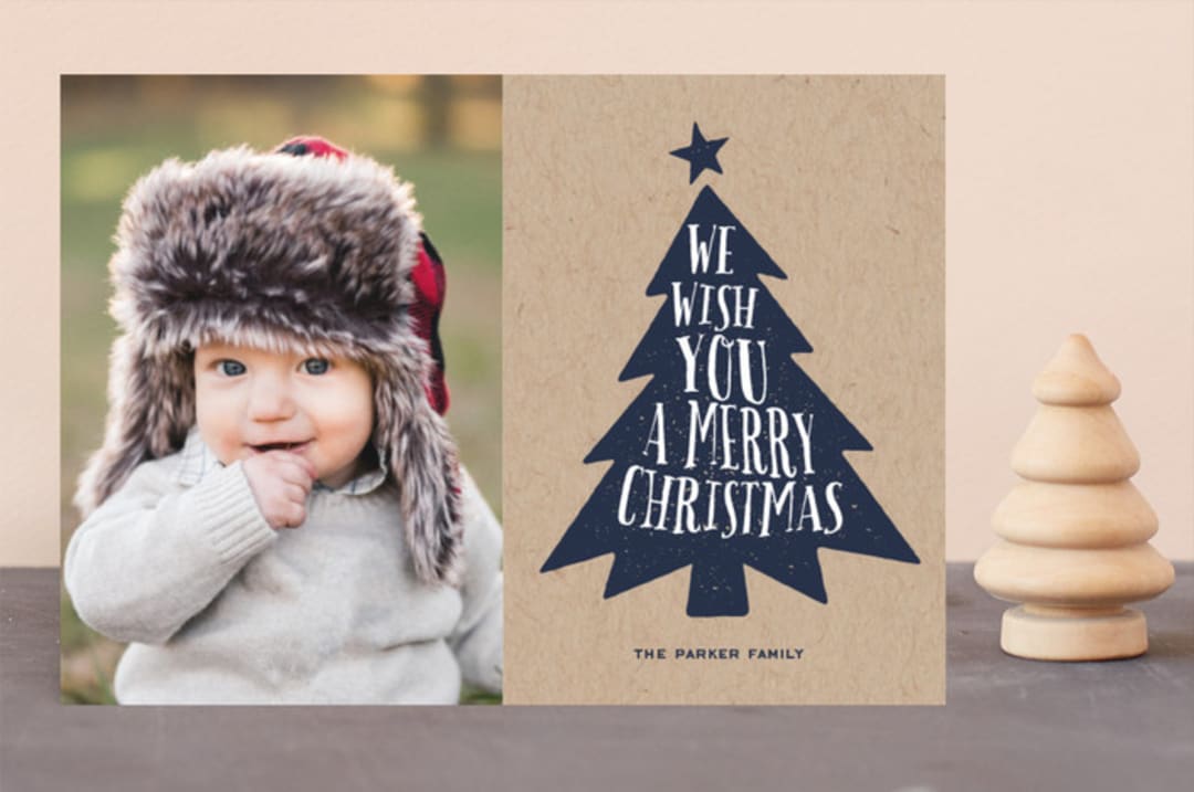 "Krafty Tree" - Retired Holiday Cards in Kraft by Alex Elko Design - Front