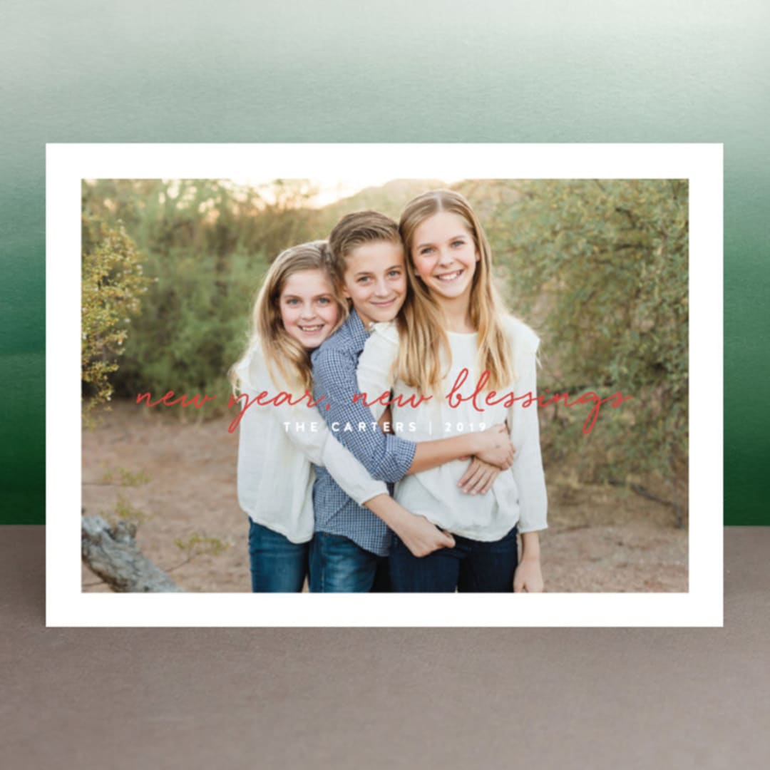 "Singing Script" - Retired Holiday Cards in Carmine by Olivia Raufman - Front