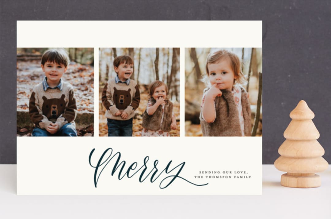 "Multi Frame Script" - Retired Holiday Cards in Navy by Grace Kreinbrink - Front