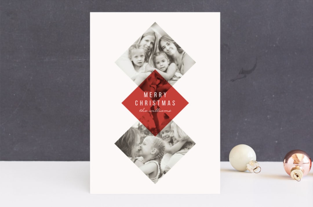 "Modern Argyle" - Retired Holiday Cards in Cranberry by The Carillos - Front
