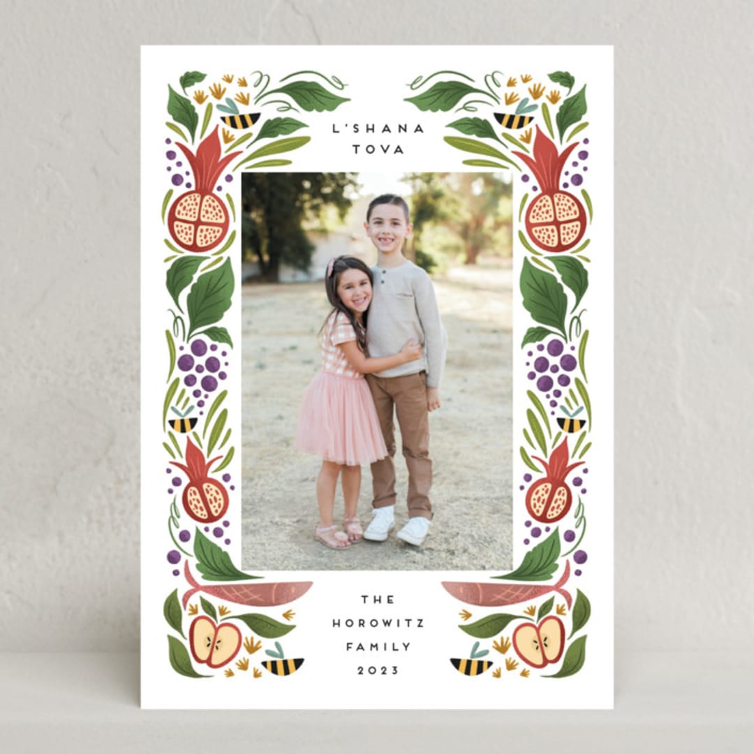 "Bountiful Sweetness" - Rosh Hashanah Cards in Green Apple by Grae - Front
