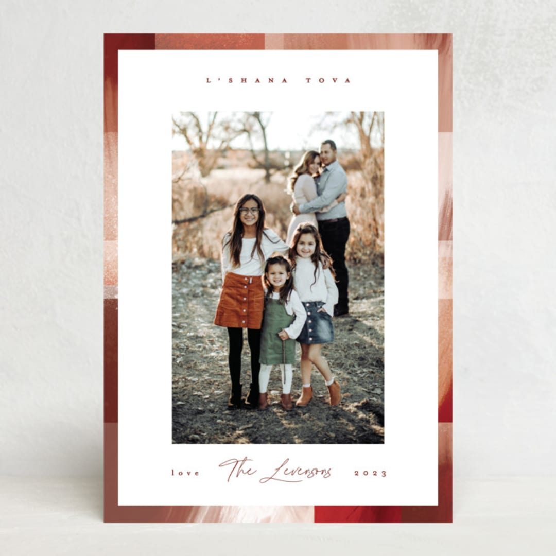 "Modern Plaid" - Rosh Hashanah Cards in Maple Leaf by Leah Bisch - Front