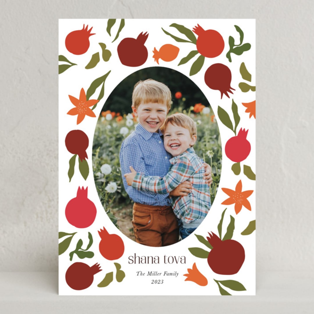 "New Year Pomegranates" - Rosh Hashanah Cards in Pomegranate by Becky Nimoy - Front