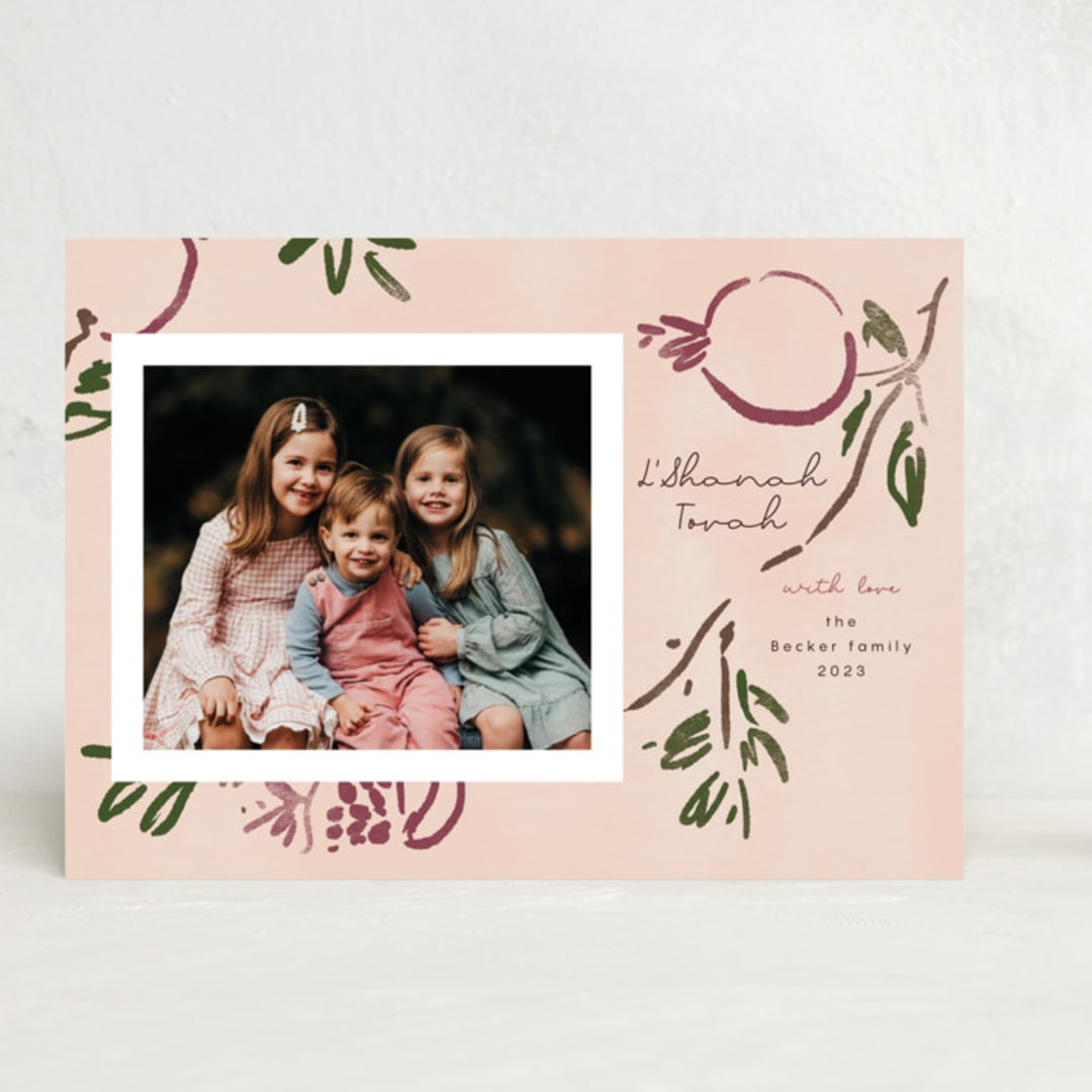 "Painted Pomegranate" - Rosh Hashanah Cards in Petal by Emily Sabol Goss - Front