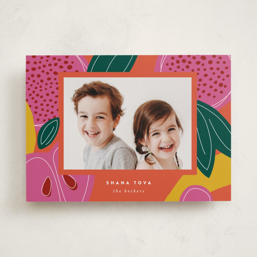 "Fruitful Celebration" - Rosh Hashanah Cards in Apricot by Jessica Corliss - Front