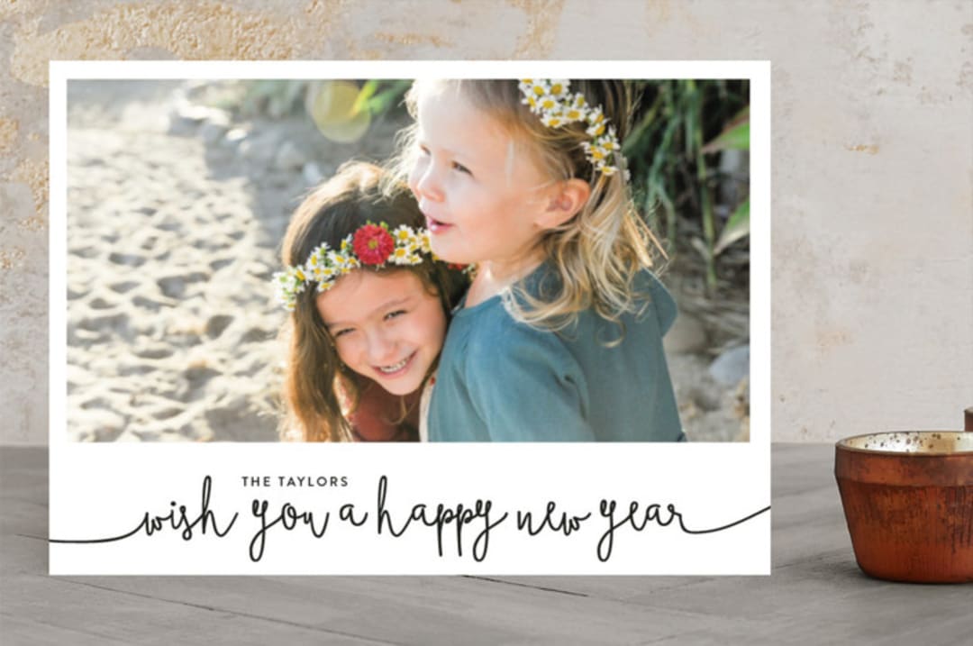 "We Wish You A Happy New Year" - Retired Holiday Cards in Midnight by Christine Taylor - Front