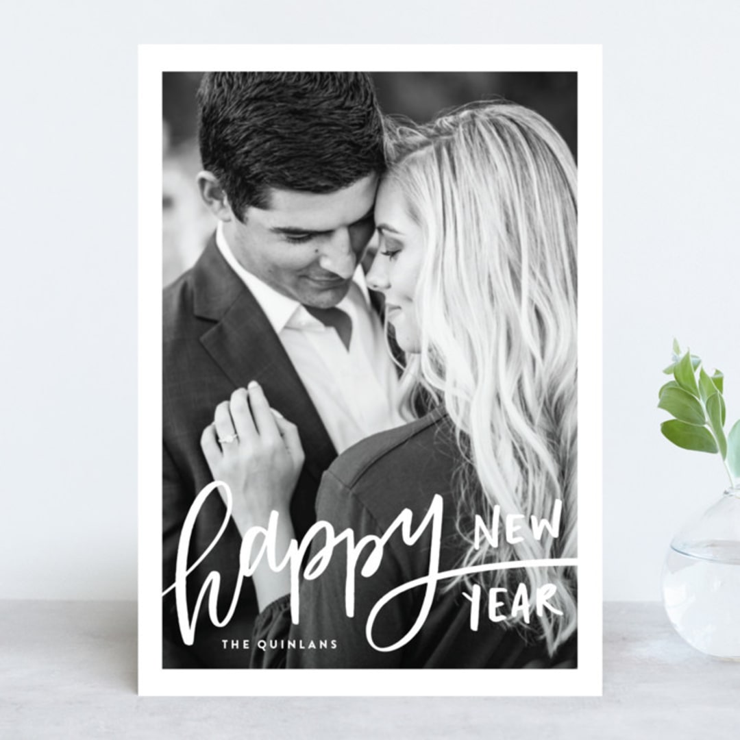 "Handwritten happy" - Retired Holiday Cards in Mist by Up Up Creative - Front