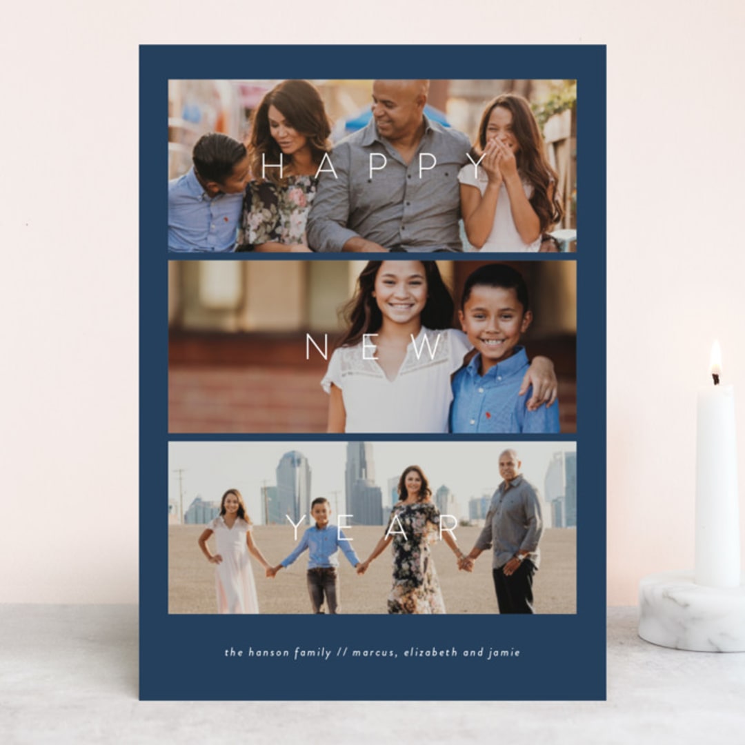 "Happy New Year trio" - Retired Holiday Cards in Navy by Olivia Goree - Front