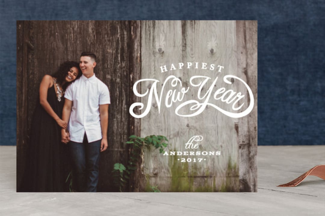 "Classic New Year Script" - Retired Holiday Cards in Opal by Playground Prints - Front