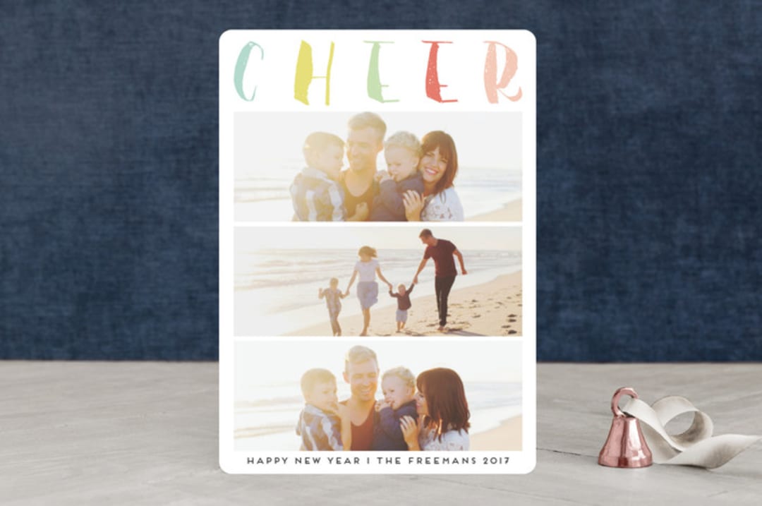 "Stacked Cheer" - Retired Holiday Cards in Rainbow by silverscreen studio - Front