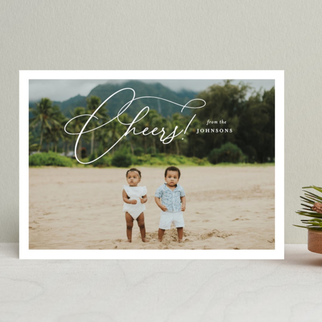 "Celebration Script" - Retired Holiday Cards in Snowfall by Meggy Masters - Front